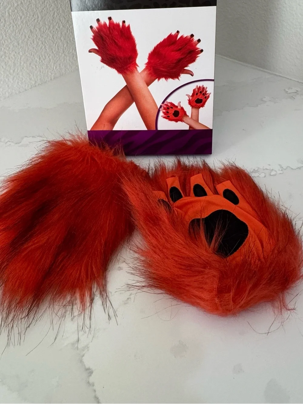 Cosplay Halloween Costume Red  faux fur gloves with matching tail